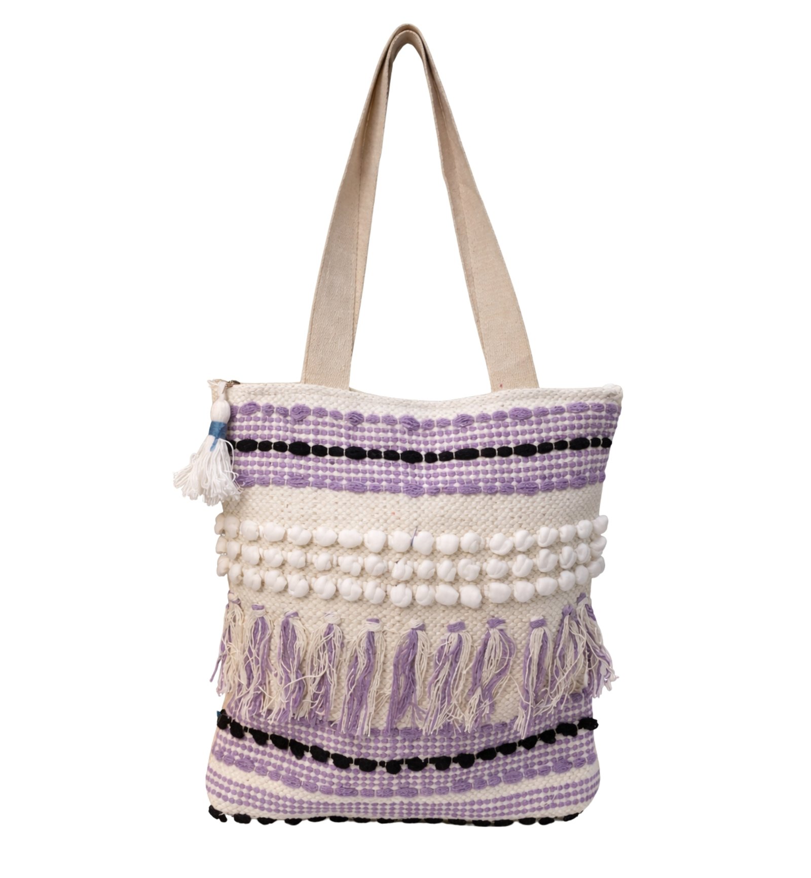 Lavender & White Handmade Boho Tote Bag for Women