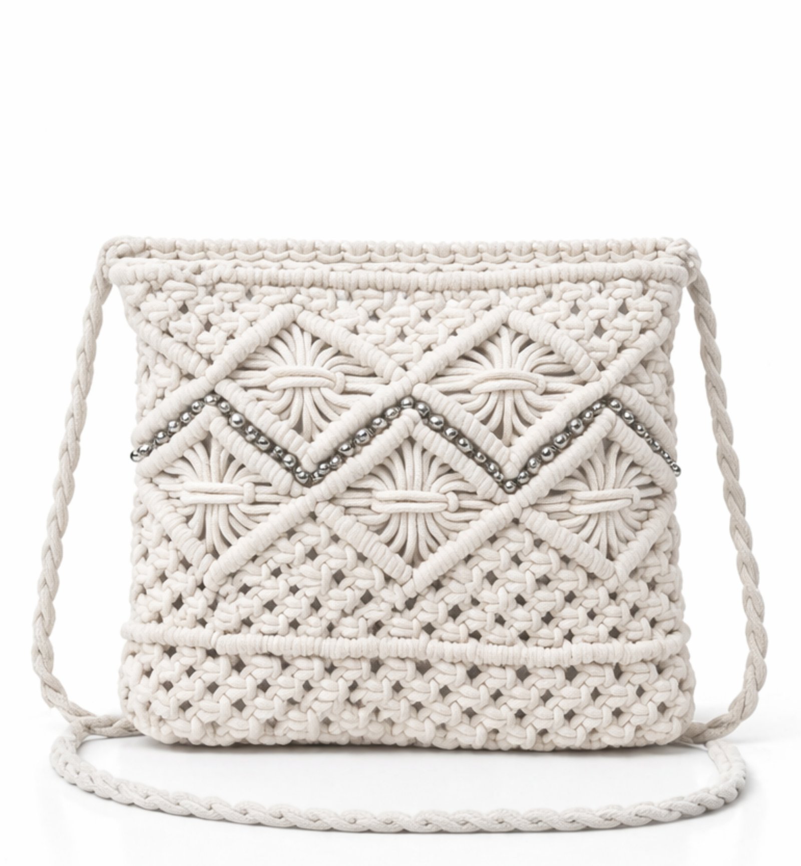 Ivory White Handmade Macrame Sling Bag for Women