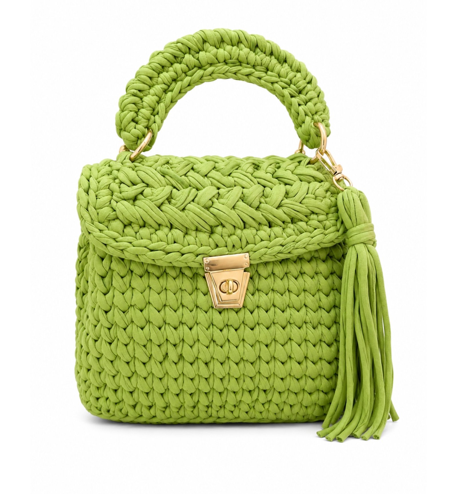 Green Handmade Cotton Crochet Sling Bag For Women