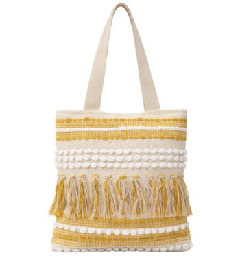Yellow & White Handmade Boho Tote Bag for Women