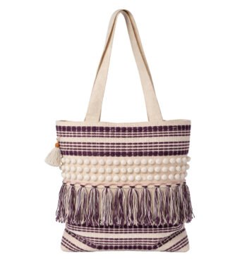 Purple & White Handmade Boho Tote Bag for Women