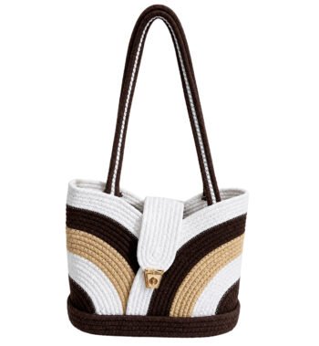 Brown, White & Beige Handcrafted Woven Tote Bag for Women