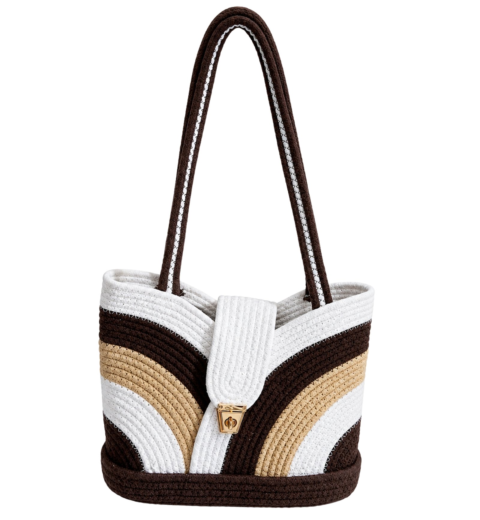Brown, White & Beige Handcrafted Woven Tote Bag for Women