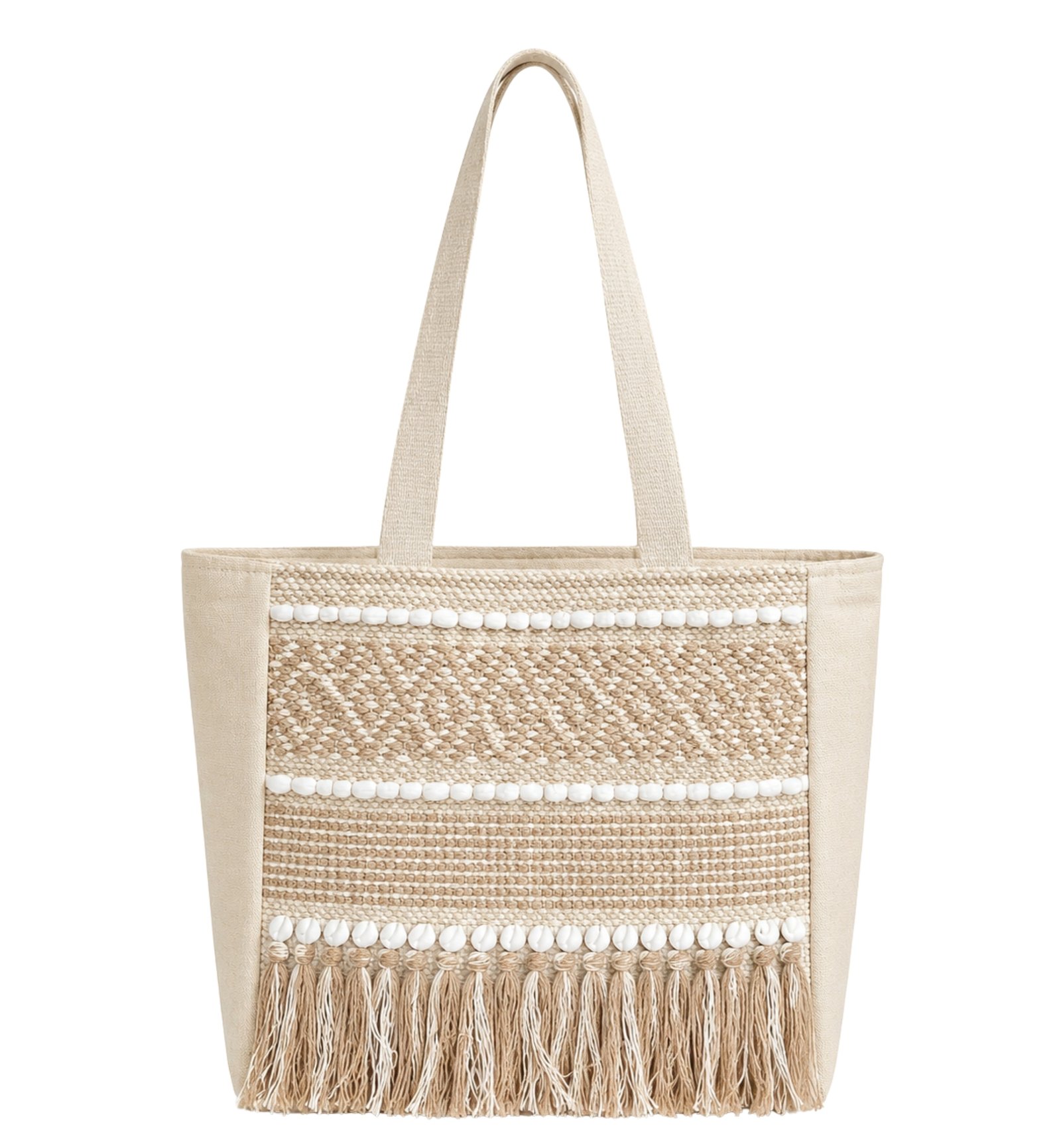 Beige & Off White Handmade Tote Bag for Women