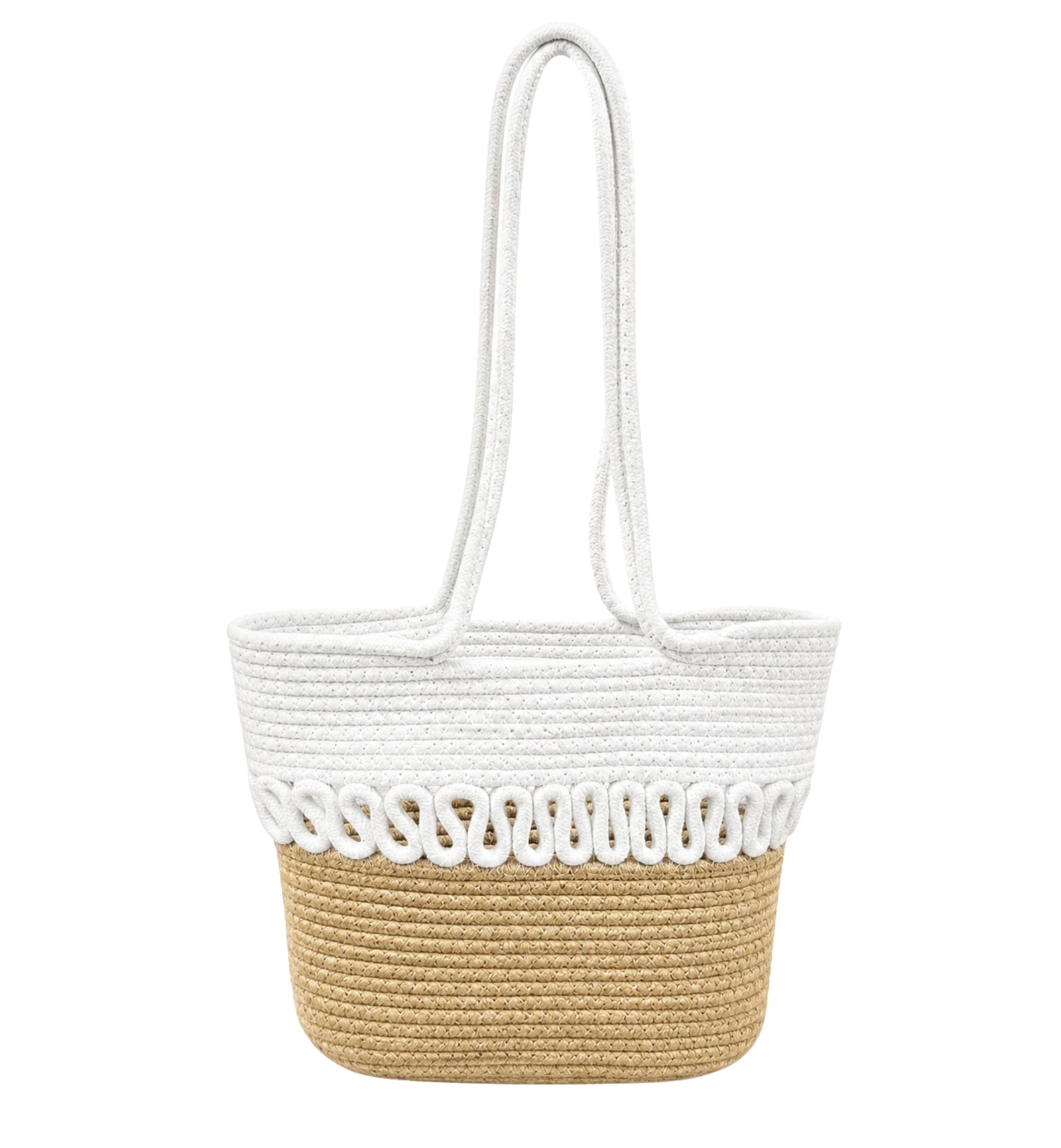 White & Natural Beige Handmade Tote Bag for Women