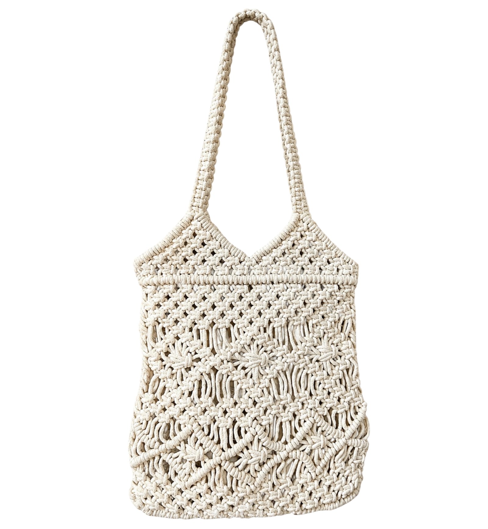 Ivory White Handmade Macrame Tote Bag