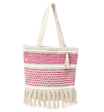 Pink & Ivory White Handmade Boho Tote Bag for Women