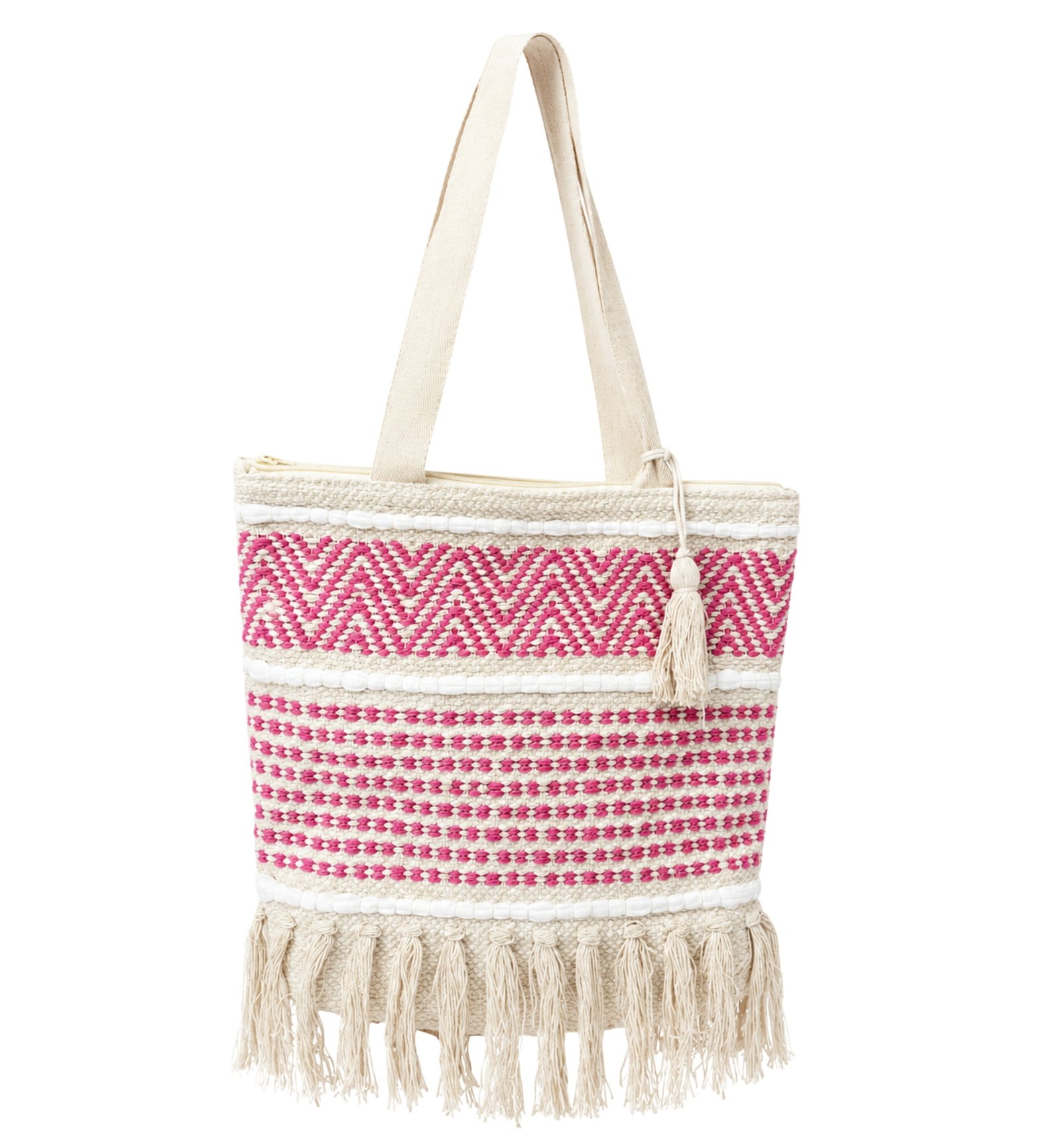 Pink & Ivory White Handmade Boho Tote Bag for Women