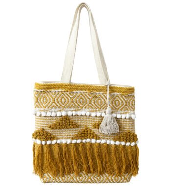 Mustard Yellow & Ivory White Handmade Boho Tote Bag for Women