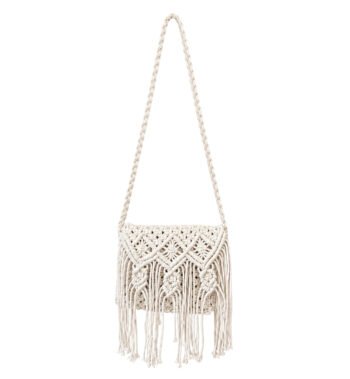 Ivory White Handmade Macrame Fringe Sling Bag for Women