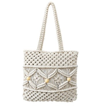 Ivory White Handmade Macrame Tote Bag for Women