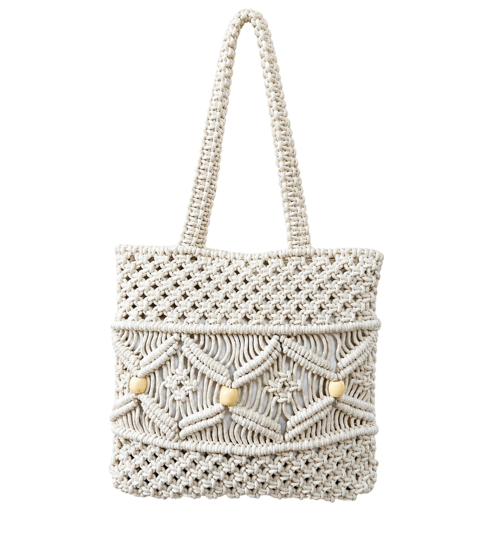 Ivory White Handmade Macrame Tote Bag for Women