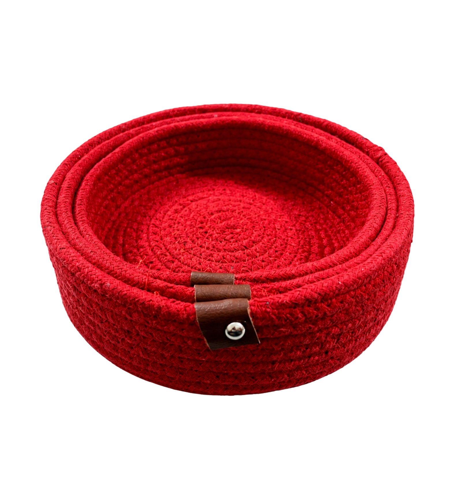 Red Handmade Cotton Rope Storage Basket Set of 3 (Large, Medium & Small)