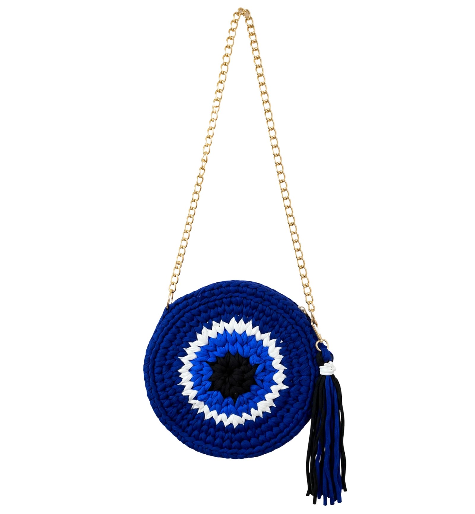 Blue Evil Eye Handmade Crochet Round Sling Bag for Women