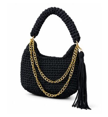 Black Handmade Crochet Shoulder Bag for Women