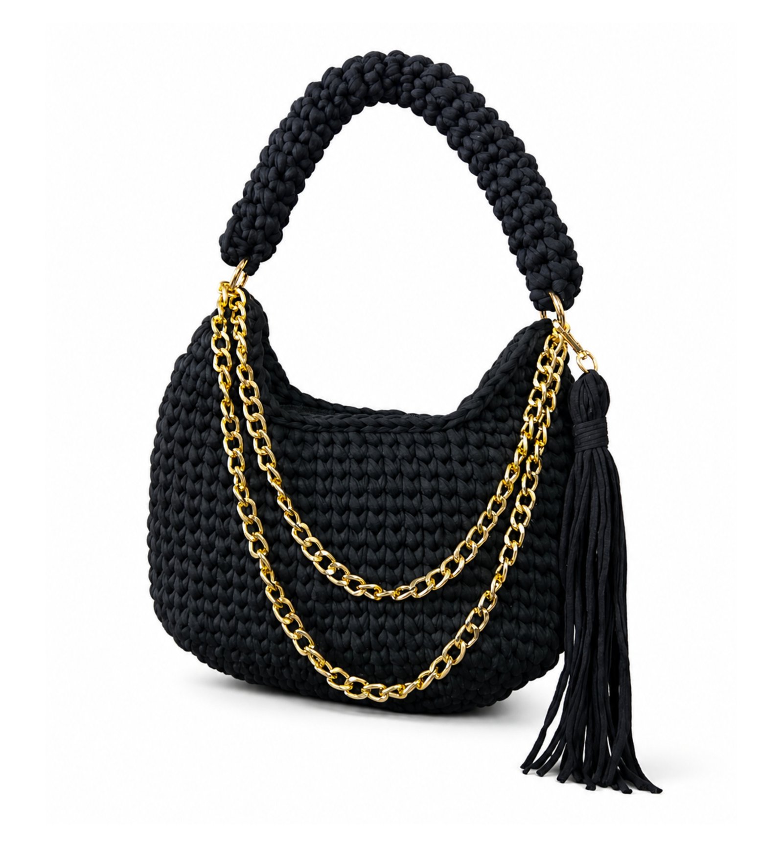 Black Handmade Crochet Shoulder Bag for Women