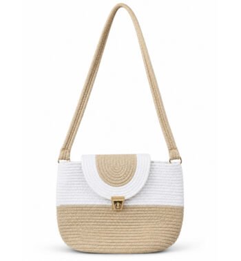 White & Natural Beige Handmade Crochet Sling Bag for Women
