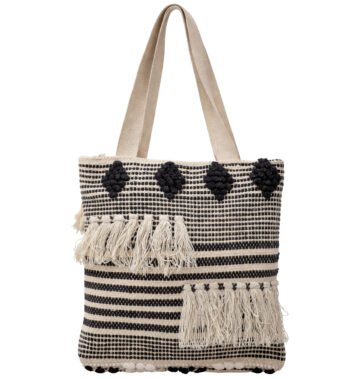 Black & White Handmade Boho Tote Bag for Women