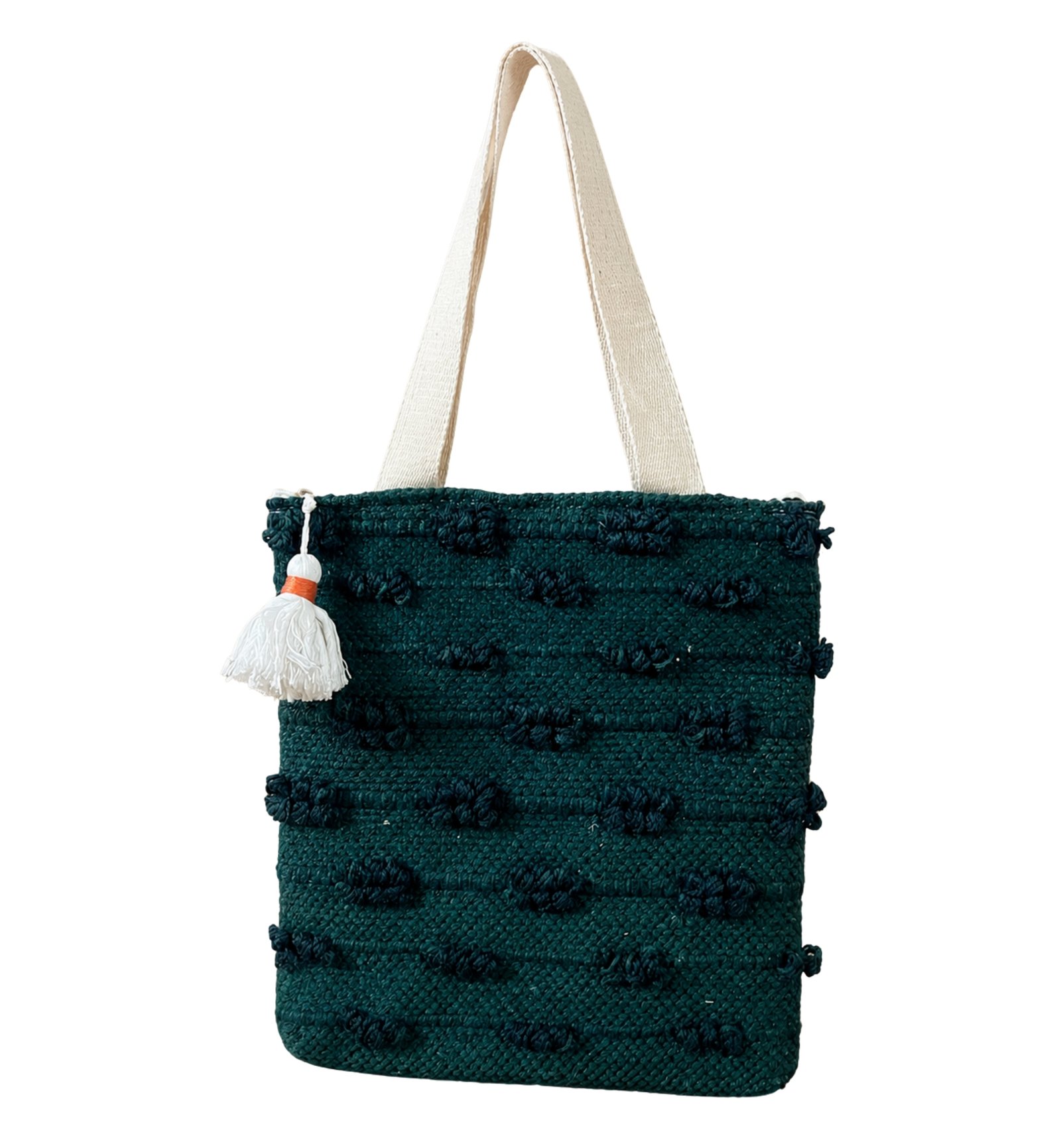 Teal Green & Off White Handmade Boho Tote Bag for Women