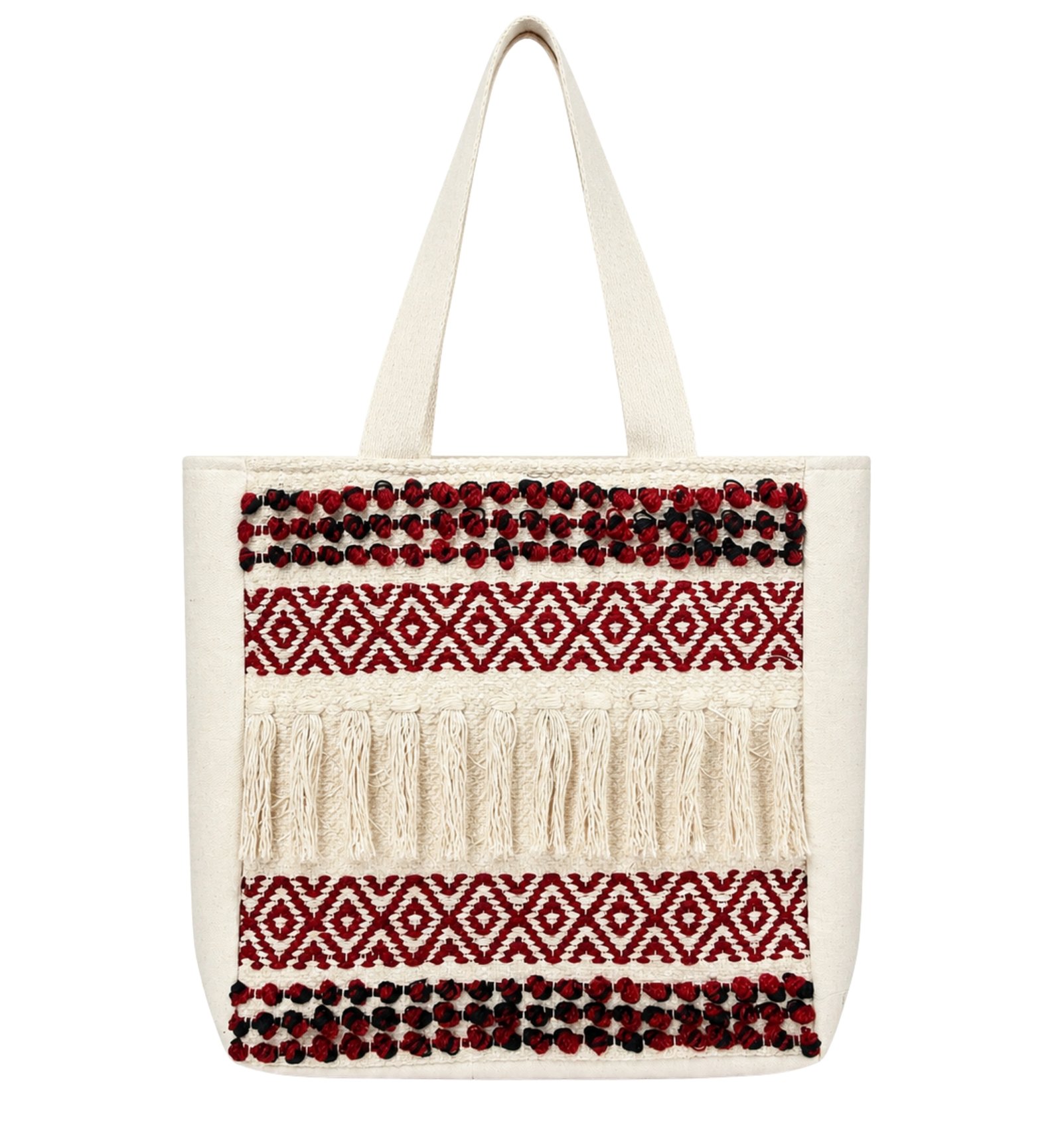 Off White, Maroon & Black Handmade Tote Bag for Women