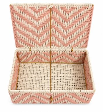 Pink & Ivory Handmade Woven Storage Basket with Lid