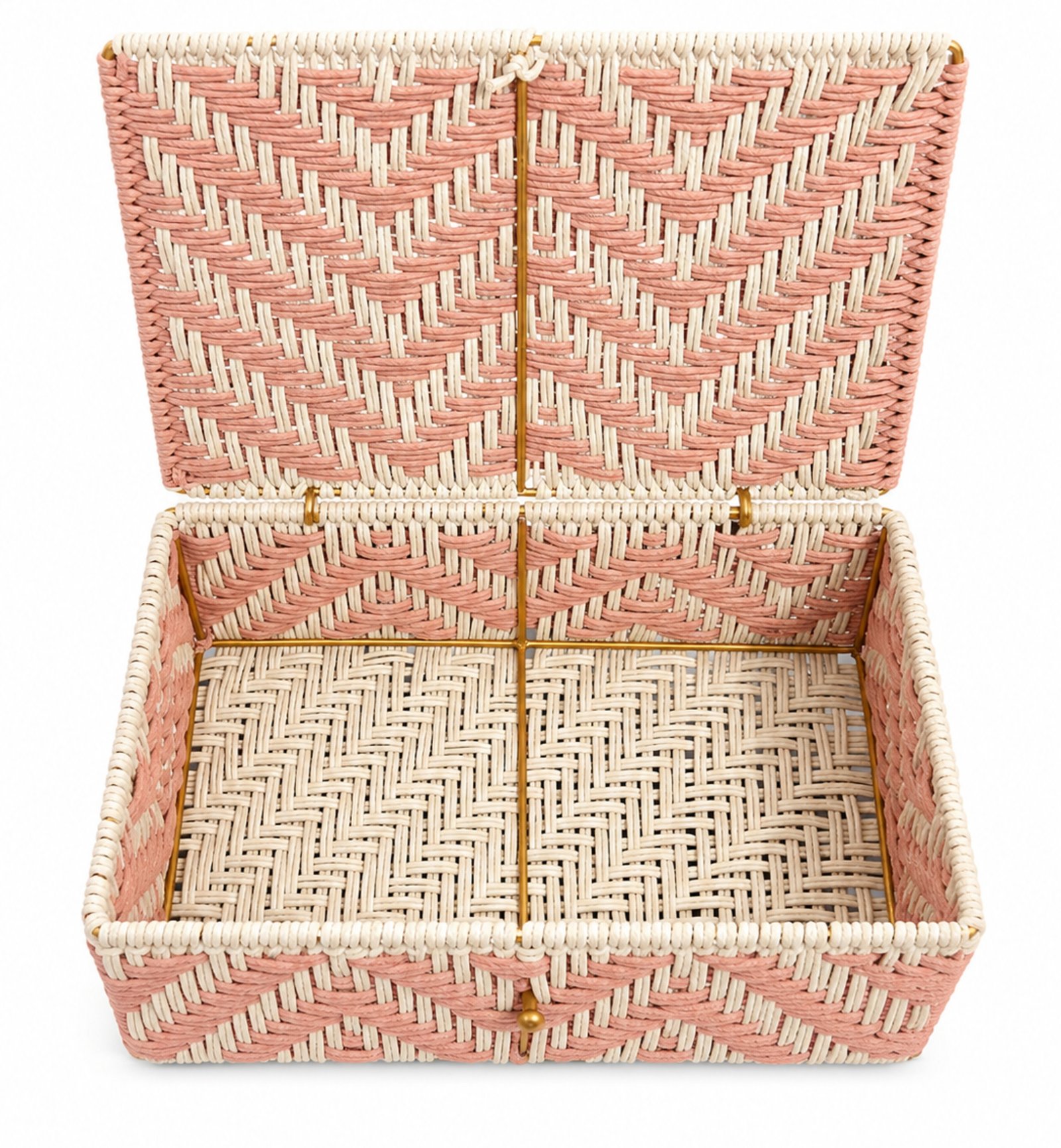 Pink & Ivory Handmade Woven Storage Basket with Lid