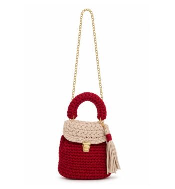 Red & Beige Handmade Cotton Crochet Sling Bag For Women
