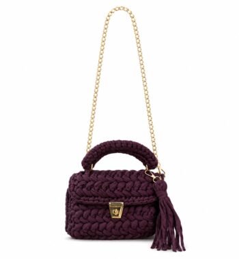 Purple Handmade Cotton Crochet Sling Bag For Women