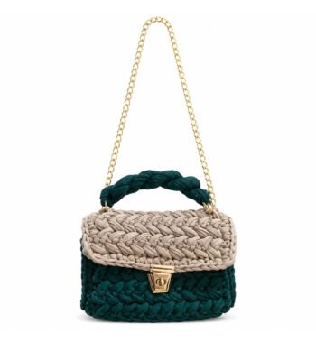 Green & Beige Handmade Cotton Crochet Sling Bag For Women