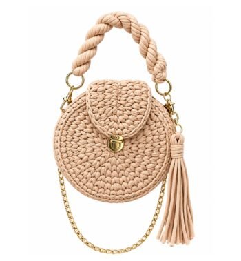 Beige Handmade Round Crochet Sling Bag for Women